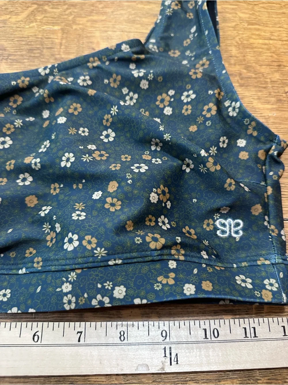Albion sz small One-Shoulder Floral Swim Crop Top - Black with Tan/Cream Flowers